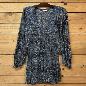 Blusa Camisa Top Joie Cuello en V Manga Globo 3/4 Floral Cachemira Talla M Azul - Imagen 1 de 10