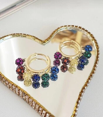 14k Gold Plated Hoop Earrings Colorful Zircon Women’s Minimalist  Jewelry - Image 1 of 4