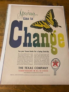 Anuncio vintage 1949 Texaco Spring Time To Change Butterfly Theme - Imagen 1 de 1