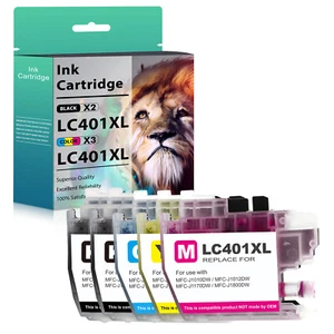 5Pc LC401 XL Ink Cartridge replacement for Brother MFC-J1010DW MFC-J1170DW - Picture 1 of 5