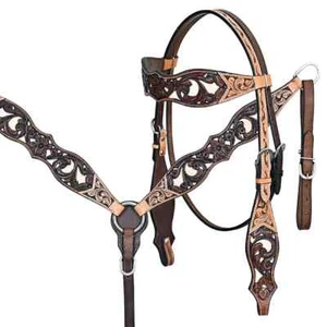 Juego de bridas y collar de pecho Horse Western Western Tack floral tooled - Imagen 1 de 3