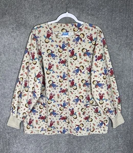 Vintage Crest Scrub Top Womens Sz Large Scarecrow Long Sleeve Pockets Knit Cuffs - Picture 1 of 6