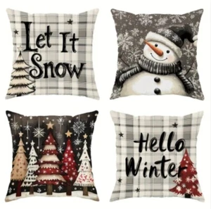Set of 4 Christmas Winter Snowman Pillow Covers Snowflake Holiday Home Decor 18" - Picture 1 of 10