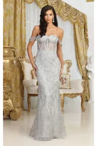 May Queen MQ2044 Strapless Corset Evening Lace Gown - Picture 1 of 7