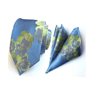 Mens Stylish Colorful Paisley Flower Wide Necktie Pocket Square Handkerchief Set - Picture 1 of 15