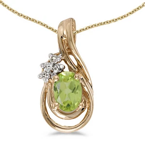 10k Yellow Gold Oval Peridot And Diamond Teardrop Pendant with 18" Chain - Picture 1 of 3