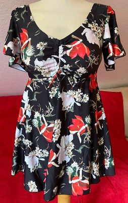 Stylisher Damen Badeanzug Tankini S / 70C Schwarz Blumen Figurschmeichelnd TOP! - Bild 1 von 4