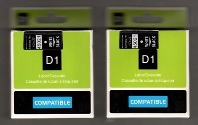 Lote de 2 casetes de etiquetas D1 para fabricante de etiquetas Dymo, 45021, blanco sobre negro, 12 mm Foto 1 de 3