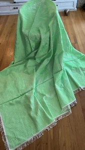 Antique Tapestry Embossed Satin Green Bedspread Coverlet 82” X 94” Rare - Picture 1 of 8