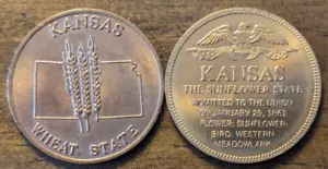 1861 Topeka, Kansas KS 34th State Girasol State Shell Gas Token Lote de 2 Fichas - Imagen 1 de 4