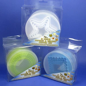 COOKIE & BISCUIT CUTTER 5 PC SET WITH CASE CUTS STRAIGHT & FLUTED ACME BAKING - Picture 1 of 8