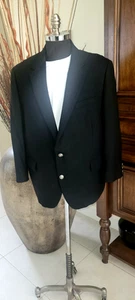 STAFFORD 46 S BLACK WOOL BLAZER STEEL/PEWTER logo BUTNS L28 3/4"SLEV 6 + 22 1/ 2 - Picture 1 of 15