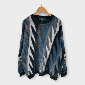 VTG Tundra Canada Sweater Mens XL 3D Knit Abstract Cosby Biggie 90s Grandpa Y2K - Bild 1 von 5