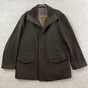 Brooks Brothers Car Coat Mens Medium Dark Brown Wool Blend Made in Italy Long - Picture 1 of 10