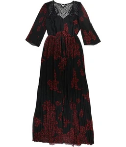 GUESS Womens Rose Print Lace Pleated Maxi Dress, Red, X-Small - Picture 1 of 2