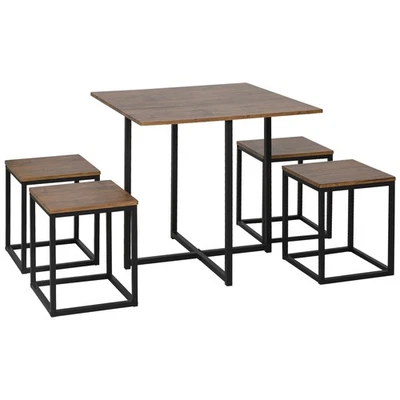 HOMCOM 5 PCS Industrial Table & Stool Set Metal Frame, Refurbished - Image 1 of 4