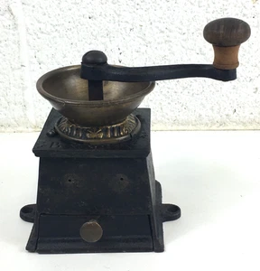 Antique Victorian Cast Iron Coffee Grinder - Iron, Brass & Wood - Picture 1 of 10