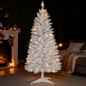 Albero di Natale Bianco Artificiale Illuminato 4ft | Leeheeyee Piccolo Albero di Natale, - Foto 1 di 7