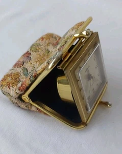 Weggerle Vintage Reise-Taschen-Uhr Damenuhr in Börse Etui  Täschchen Brokat - Bild 1 von 11