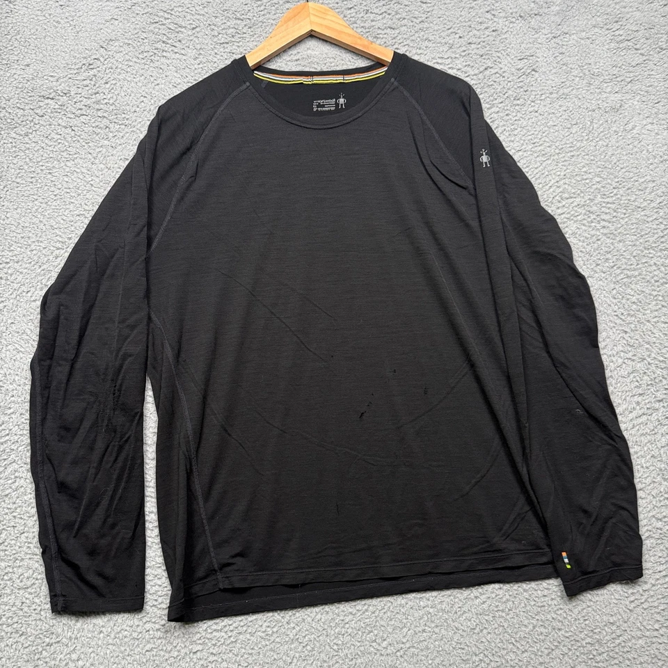 Camisa Smartwool Para Hombres XL Negra Manga Raglán Lana Merino Capa Base Senderismo *LEER Foto 1 de 4