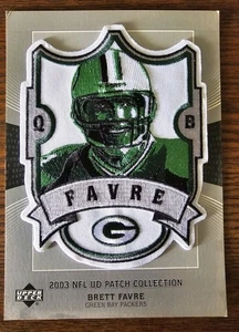 NFL UD 2003 colección de parches Brett Favre 5x7" Jumbo Box Topper Patch Packers - Imagen 1 de 5