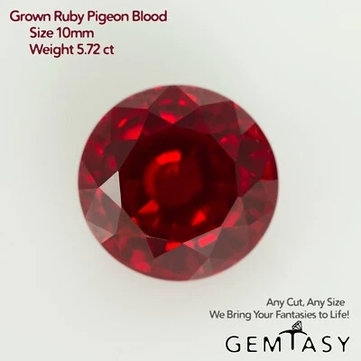 Cut stone - Ruby Pigeon blood Czochralski (Pulled) lab grown, facet Rd 10mm 5.72 - Image 1 of 3