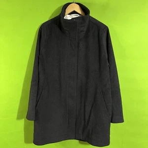 Medium Pendleton Women's Long Charcoal Gray Wool Pea Coat Full Zip Striped Liner - Picture 1 of 7