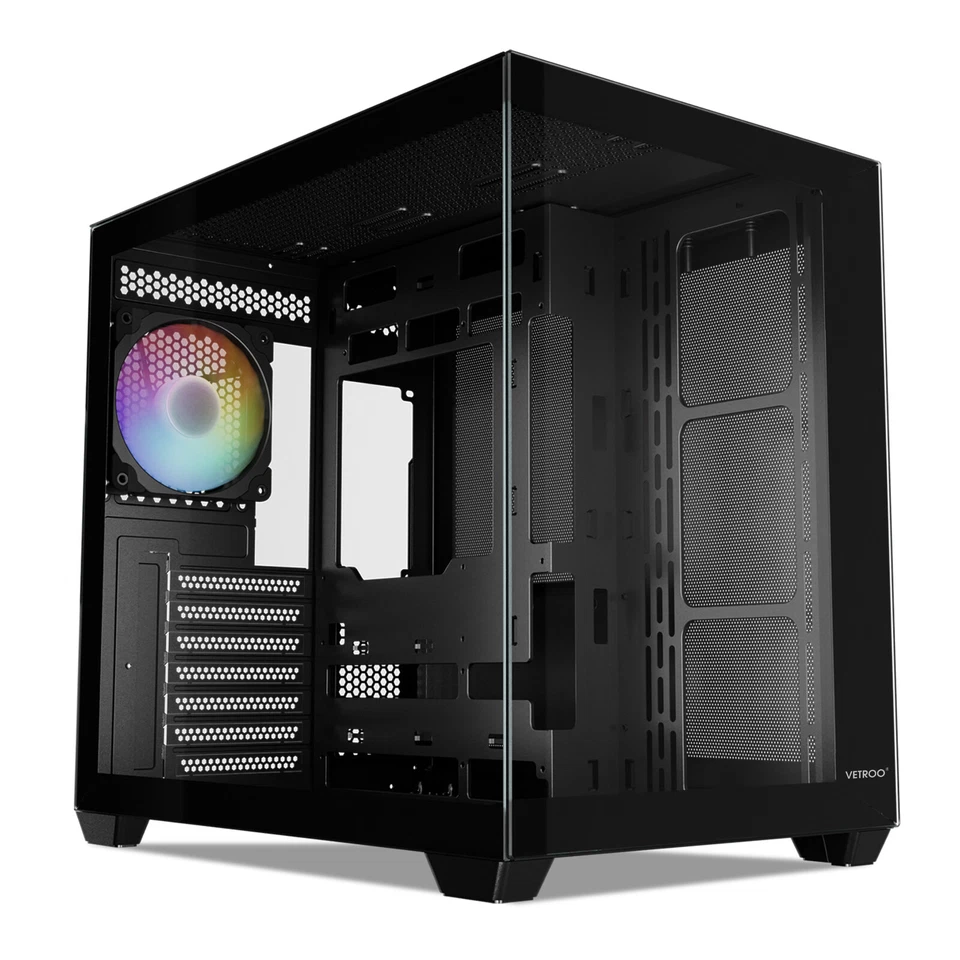 Vetroo AL900 ATX Mid Tow Computer PC Case Tempered Glass w/ARGB & PWM FDB Fan x1 - Image 1 of 4