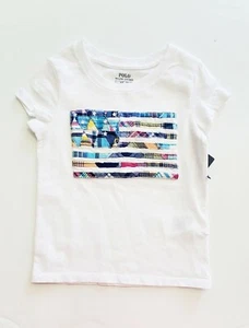 Polo Ralph Lauren Toddler Girls Madras Flag Jersey T Shirt White Sz 4/4T - NWT - Picture 1 of 1