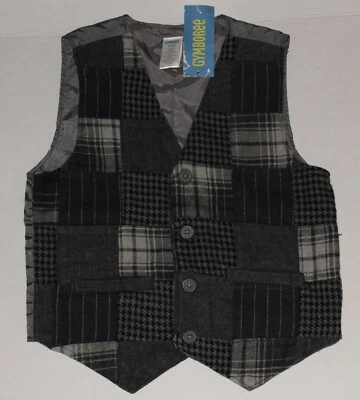 5 6 NWT Gymboree FESTIVE HOLIDAY Black Patchwork VEST 5/6 Boys S - Image 1 of 2