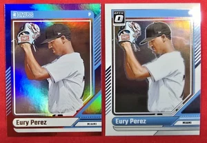 2024 Donruss EURY PEREZ #19 Optic Parallel + #19 Red Blue Foil Marlins - Picture 1 of 2