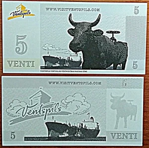 5 VENTI LATVIA Local Currency Venspils city,cow,ship PAPER money unc banknote  - Picture 1 of 1
