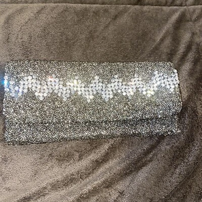 Bolso sin asas con cuentas Moyna bolso de noche plegable interior plateado marrón Foto 1 de 4