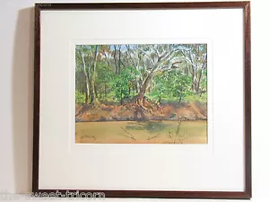 John Flexmore Watercolour, ‘Trees by the River’, Framed. Australian Artist - Bild 1 von 5