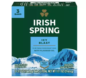 Irish Spring Icy Blast Deodorant Bar Soap Fresh & Clean 12 Hr Protection 3 Count - Picture 1 of 8