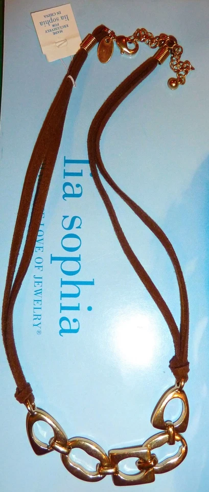 NWT - LIA SOPHIA "SHAPESHIFTER" NECKLACE - GOLD/BROWN LEATHER - $36 - Image 1 of 3