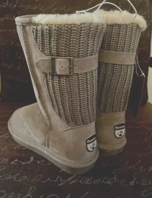 BEARPAW Botas Mujer CUERO GAMUZA CON DETALLE DE PUNTO, TOSTADO, Talla 9, NUEVAS CON ETIQUETA Foto 1 de 4