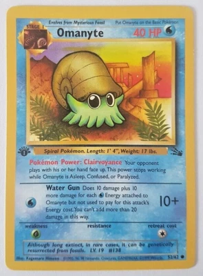 Pokemon Karte Omanyte 52/62 Fossil 1. Edition Englisch NM - Bild 1 von 2