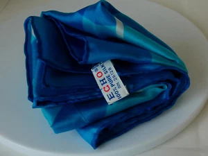 VTG ECHO Silk Scarf Tie Neck Head Wrap Stripe Geometric 26" Square Hand Rolled - Picture 1 of 20