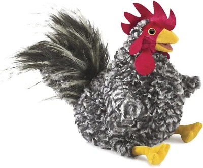 Кукла ручная Folkmanis Barred Rock Rooster, черная, белая, красная, желтая - Изображение 1 из 4