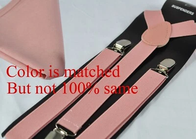 Warm Dusky Dusty Pink Blush Pink Pocket Square +  Suspenders Braces for all ages - Image 1 of 4