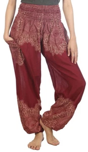 LOFBAZ Harem Stripes Pants Women Yoga Boho Hippie Boho pj Beach Gypsy Burgundy S - Picture 1 of 4