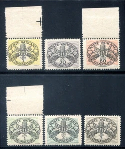 1946 Vaticano Segnatasse righe larghe carta bianca serie di 6 valori cert. ** - Picture 1 of 2