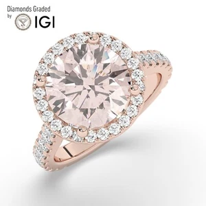 Round Solitaire 14K Rose Gold Intense Pink Engagement Ring,5.15 ct Labgrown IGI - Picture 1 of 18