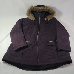CROFT & BARROW Women's Parka Faux-Fur Hooded Coat Black Size 2X Water Resistant - Picture 1 of 13