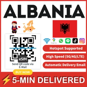 [eSIM] Albania esim e sim karta podróżna karta sim tarjeta esim dato tylko dane🛜 - Zdjęcie 1 z 8