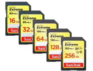 SanDisk Extreme 256GB 128GB 64GB 32GB 16GB SD SDHC SDXC Memory Card Lot 150MBs