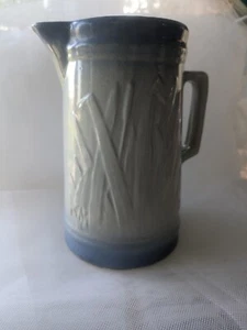 Blue & White 9 inch Antique Stoneware Pitcher Blue Cattail (Rushes) Design - Picture 1 of 10