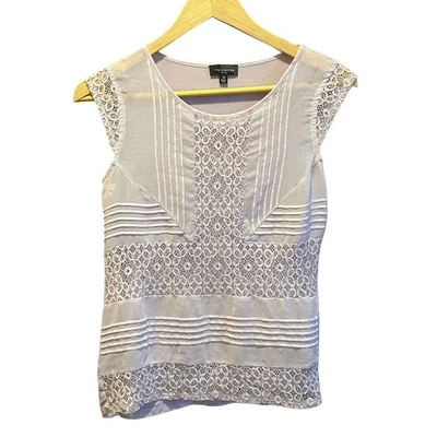 The Limited Women’s XS Blouse Y2K Preppy Shirt Lace Cap Sleeve Pleated Coquette - Image 1 of 4