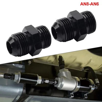 2Pcs Black Aluminum AN8 Flare to 6AN ORB Male Fitting Adapter with O-Rings - Image 1 of 4